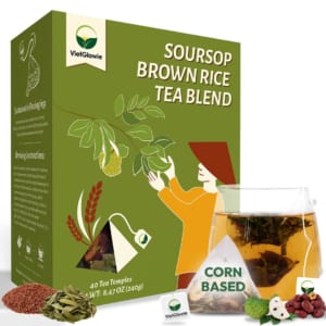 VietGlowie 40 Pyramid Soursop Brown Rice Tea Bags – Roasted Graviola Guanabana Blend with Red Jujube & Stevia for Digestion, Caffeine-Free, 6g Each, Brew 8oz